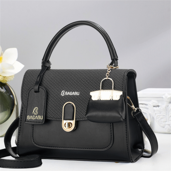 Bagabu Luxary Black Handbag with Mini Dummy Charm Purse for Office and Party BB1008B