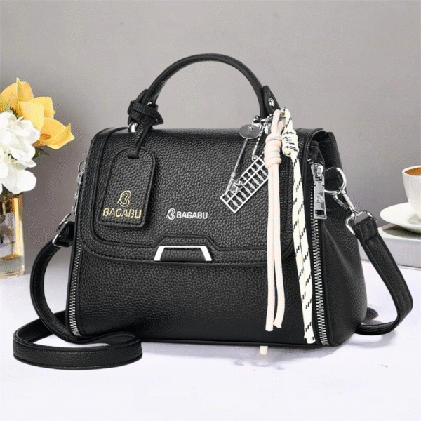 Bagbau Dark Black Trendy Vegan Leather Handbag  for Office Party & Travel BB1006DB