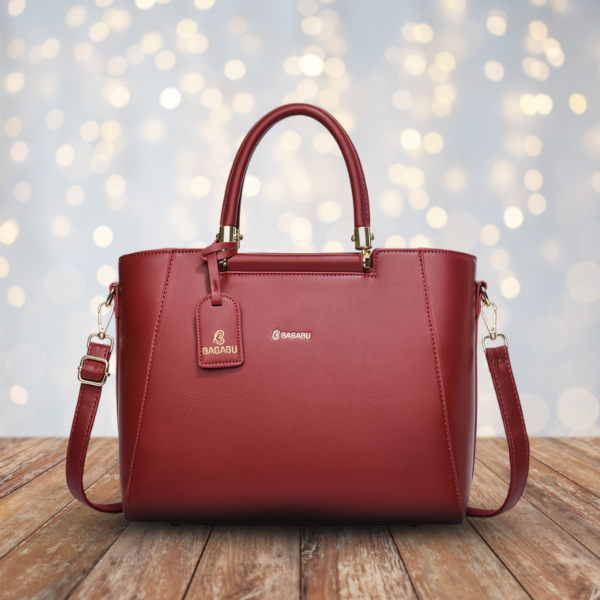 Bagabu Red Classic Structured Vegan Leather Stylish Everyday office & Party Handbag BB1002R