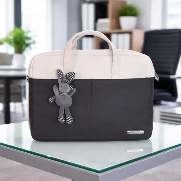 Laptop Bag for Office for Women/Men| Stylish PU Leather with Shoulder Strap(Gray& White) B1011GW